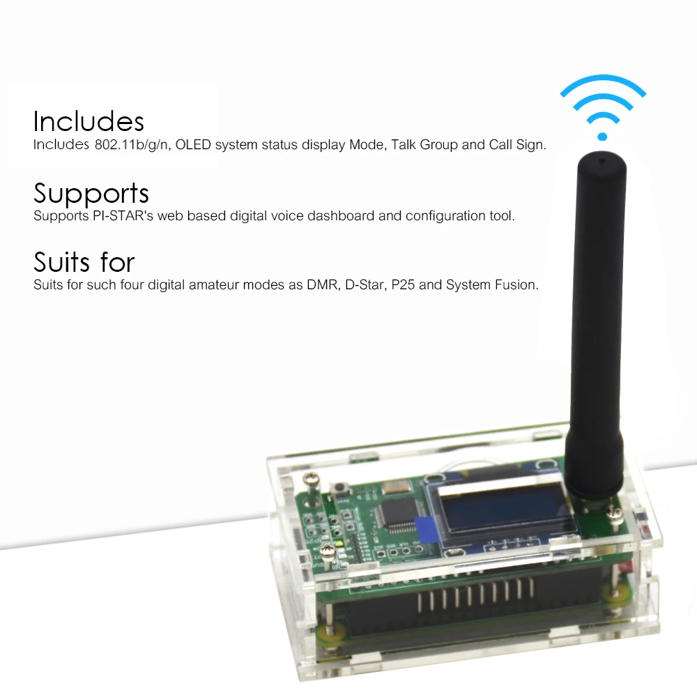 

Digital MMDVM Hotspot Expansion Board Spot Radio Station Digital Voice Modem with Case for P25 DMR YSF Raspberry Pi OLED Display