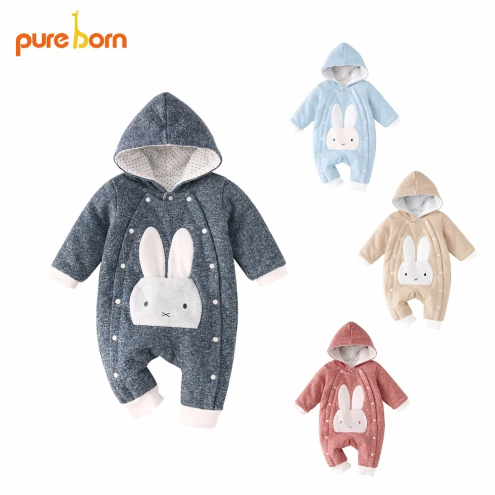 Pureborn Baby Romper Cartoon Rabbit Baby Clothes 2018 Cotton Jumpsuit Newborn Hooded Overall Baby Girl Boys Gift 2018 Brand New