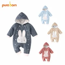 Pureborn Baby Romper Cartoon Rabbit Baby Clothes 2018 Cotton Jumpsuit Newborn Hooded Overall Baby Girl Boys Gift 2018 Brand New