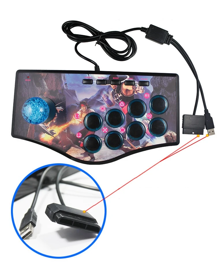 Arcade Joystick for PC For PS2 For PS3 For Android Smart TV with 1.8 Meter Cable and Built-in Vibrator Eight Direction Joystick
