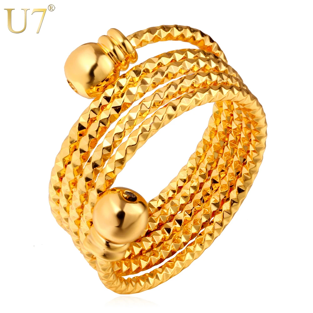 

U7 Brand Multi Layers Cocktail Rings For Women Fashion Trendy Gold Color Jewelry Adjustable Bijoux Wholesale R393