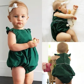 

Toddler Infant Baby Boy Girls Romper Butterfly Sleeve Green Jumpsuit Baby Girl Romper Solid Casual Outfits Sunsuit Clothes