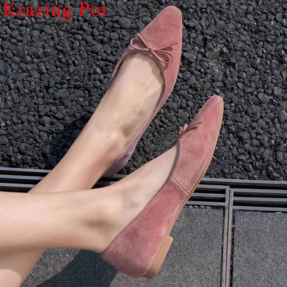 

Krazing Pot sweet comfortable bowtie full grain leather loafers concise pregnant woman driving shhoes vocation beach shoes L66