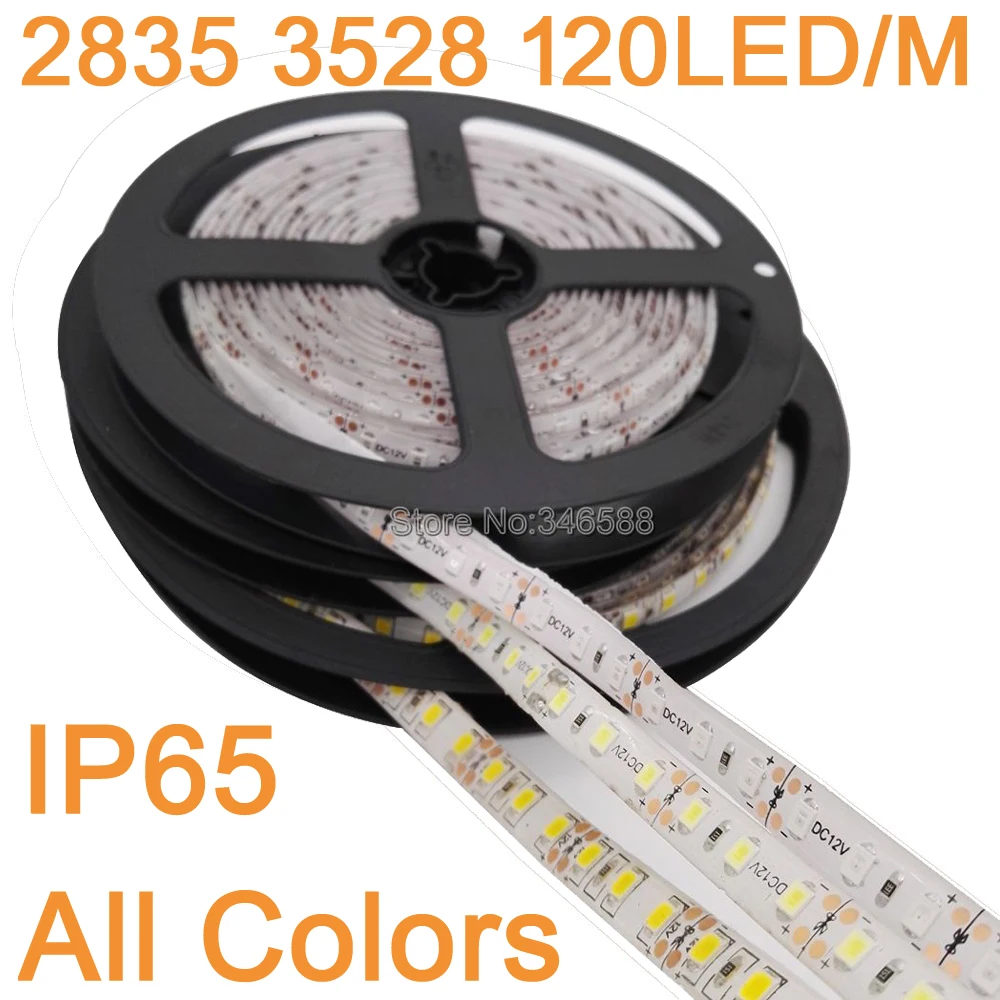#Best 5M lot 12V IP65 Waterproof 3528 2835SMD 600 LED Strip Light Ribbon Tape 120led m Warm White Cool White Blue Green Red LED Stripe