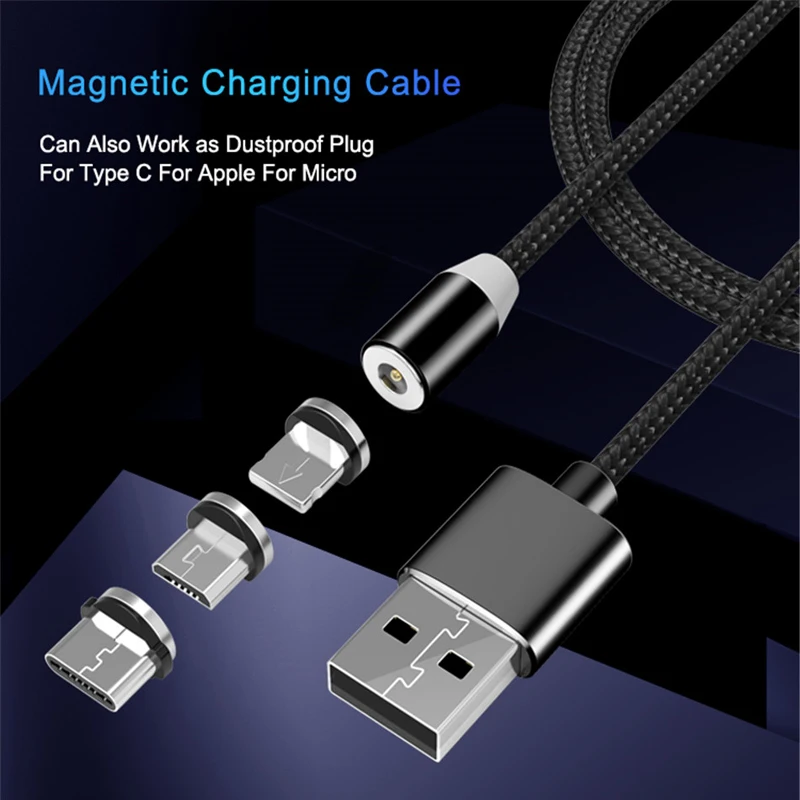 

3 in 1 LED Magnetic Charge Cable Lighting Micro USB Type C Phone Cable For iPhone X 7 8 6 For Xiaomi 4 X Magnet Fast Charger 1M