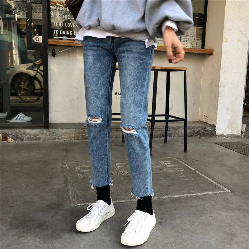 Korean Washed Straight Womens Jeans Casual High Waisted Korean Denim Jeans Loose Jeans Feminino