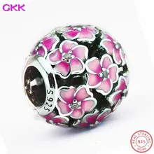 CKK 925 серебро Магнолия цветет бусины с светло-вишневая эмаль прозрачный CZ DIY Fit PANDORA Подвески для женщин ювелирных изделий CK010A