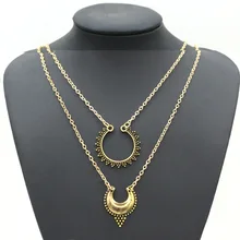 European and American fashion exquisite Street metal carved double sweater chain necklace crescent Z3214