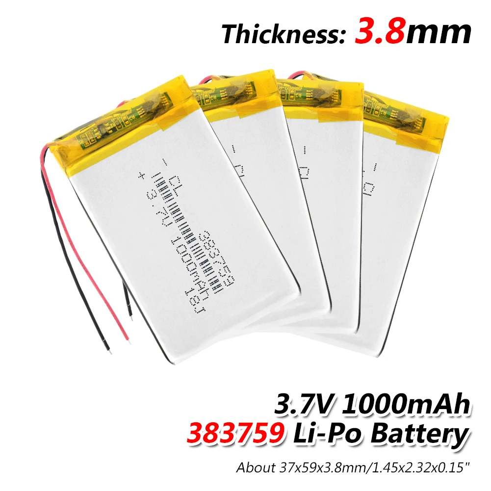 Аккумуляторная батарея 3,7 V 1000mAh Lipo литий-полимерный аккумулятор 383759 батареи для gps MP3 MP4 рекордер вождения