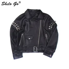 SHILO GO кожаная куртка женская осенняя модная куртка из натуральной овечьей кожи черная с лацканами металлическая мотоциклетная куртка с кольцом