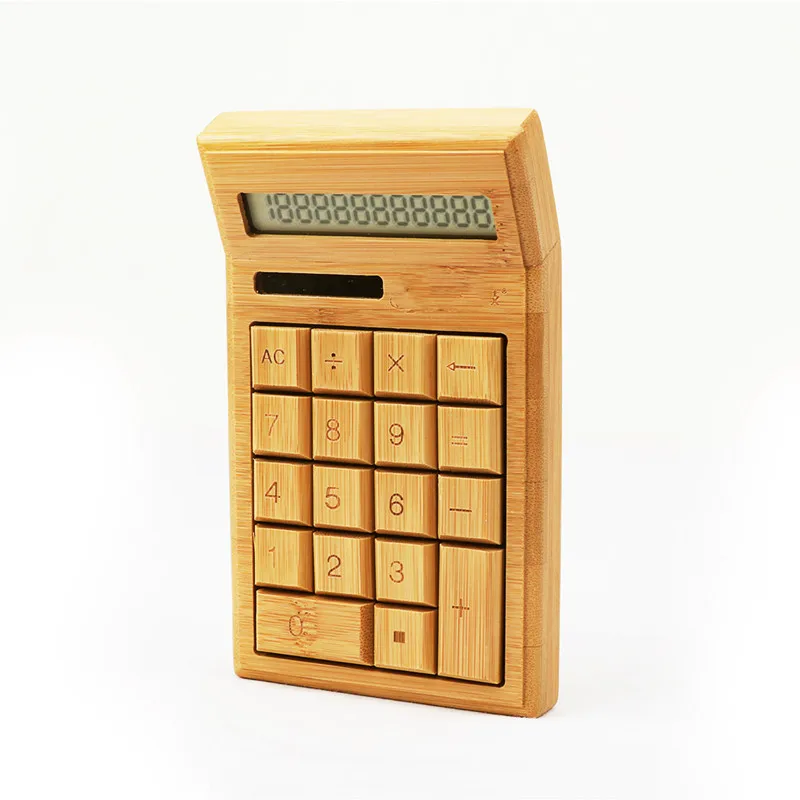 

Bamboo Calculator 12 Digit LCD Display Office School special gift christmas Calculate Commercial Tool Battery Solar Powered