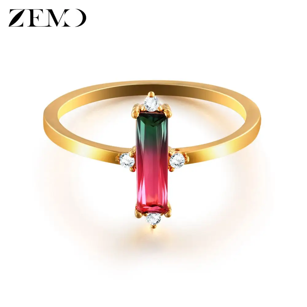 

ZEMO Colorful Stone Gold Finger Rings for Women Elegant Rings Small Crystals Engagement Ring Zirconia Jewelry Rings Female Gifts