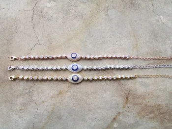 

factory promotion Top quality 3 colors gold Bling cubic zirconia Tennis chain Blue evil eye bracelet 2017 new