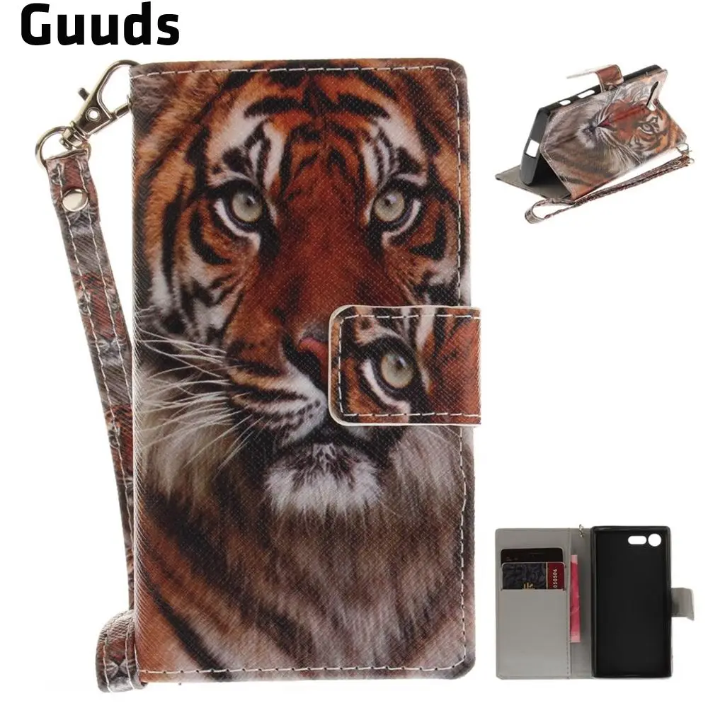 Siberian Tiger Hand Strap Leather Wallet Case for Sony Xperia X Compact X Mini