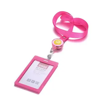 

1pcs New Arrival Candy Color Retractable Neck Lanyard Strap with Smile Face Badge Reels+Vertical ID Card Badge Holder