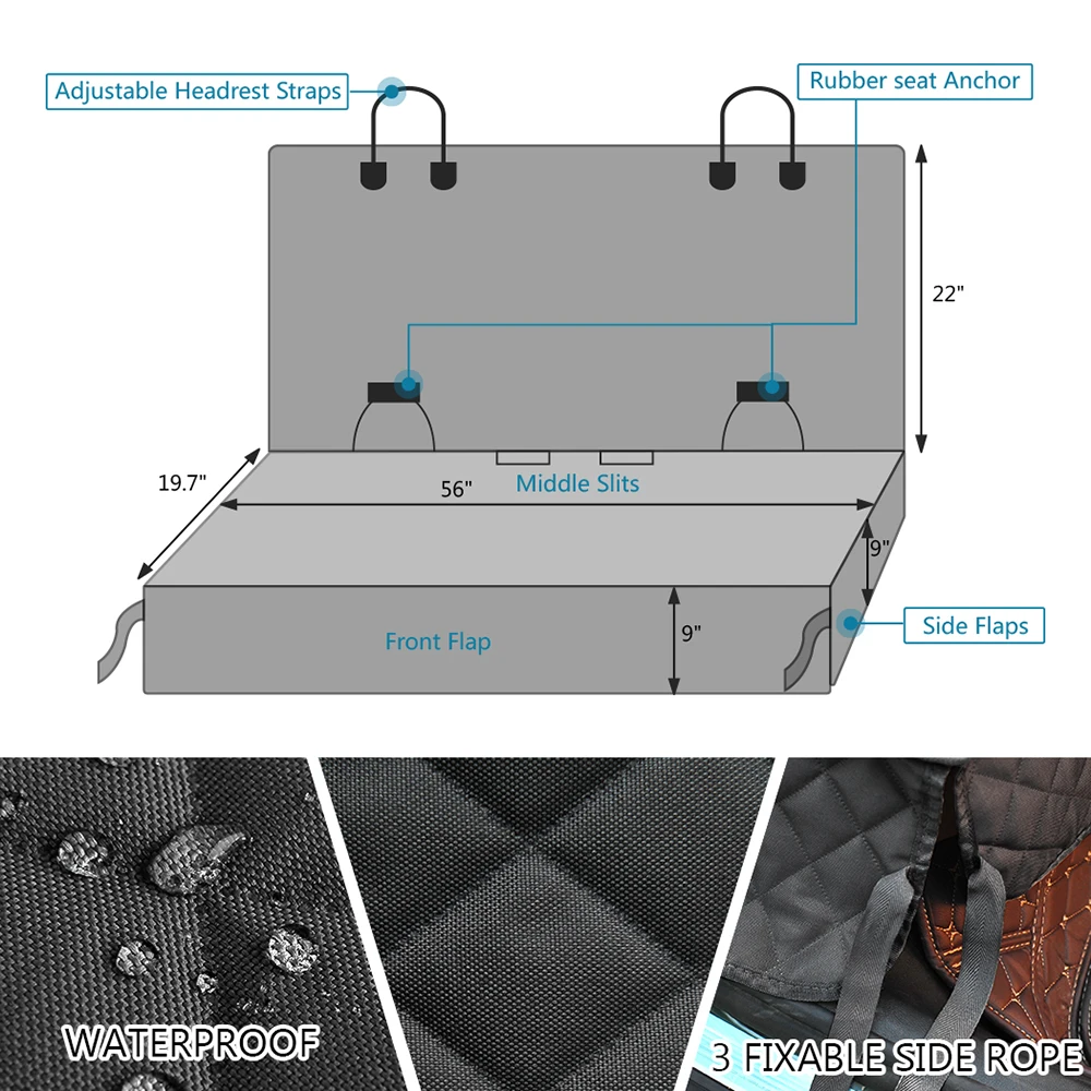 Чехлы на заднее сиденье для собак водонепроницаемые Нескользящие 600D сверхпрочные чехлы для сидений автомобиля с подлокотником подходит для грузовиков внедорожников