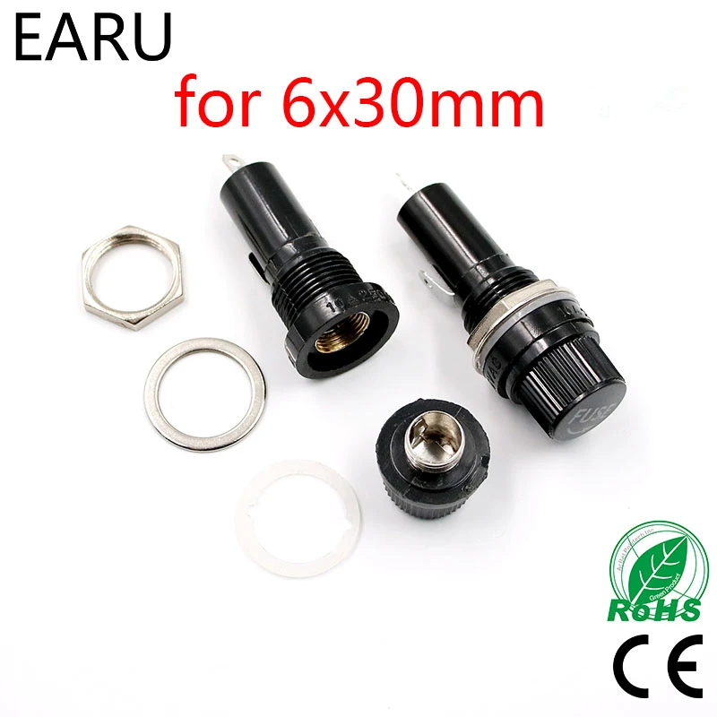 

5pcs/lot 6*30mm glass fuse holders 6x30 black insurance tube socket fuse holder for 6*30 insurance Panel Mount Fuse Holder