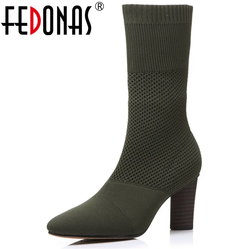 

FEDONAS 1New Arrival Women Mid-Calf Boots Pointed Toe Autumn Winter Warm High Heels Shoes Office Party Dancing Shoes Woman Pumps