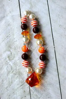 

10PCS Thanksgiving chunky bubblegum necklace brown orange cream tan girls bead turkey thanksgiving necklace CB167