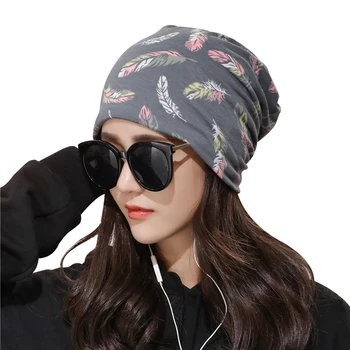 

30PCS / LOT SINGYOU 2018 New Graffiti Collar Scarf Turban Headwear Cap Autumn Thin Beanie Skullies Hat Fashion Women's Cap