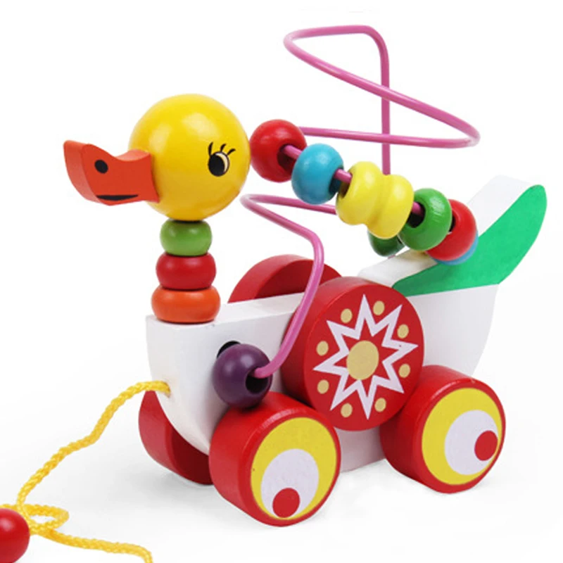 Duck Around Beads Toy Baby Wooden Toys Duckling Trailer Mini Around Beads Educational Game Toys For