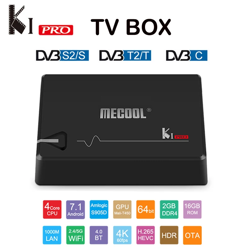 

Mecool DVB T2 Android 7.1 Smart TV Box KI PRO DVB-S2 DVB-C Amlogic S905D 2GB 16GB Dual Wifi 4K HD DVB Media Player Set Top Box