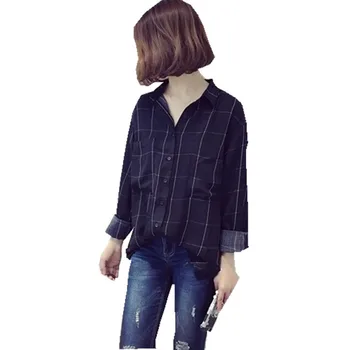 

2018 New Spring Shirt Female Plus Size Casual Plaid Shirt Korean Women's Loose All-match Fashion Large Size Tops L-4XL J74