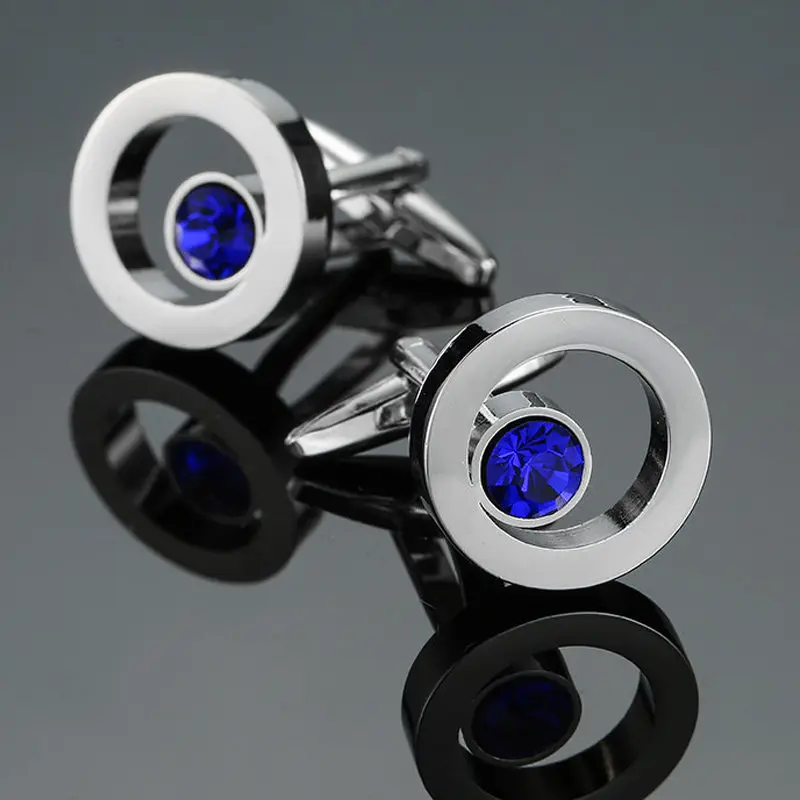 High Quality Luxury Blue Crystal Cufflinks New Fashion Men's Shirt Round Free of Freight | Украшения и аксессуары