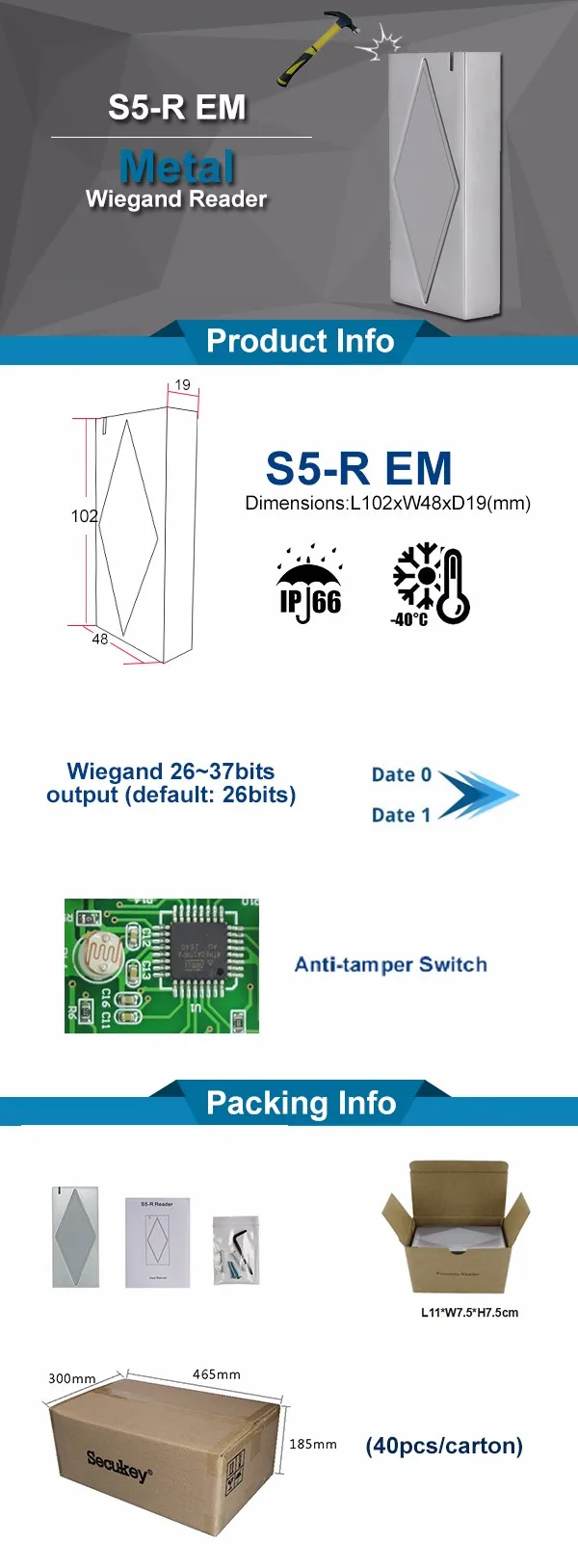 S5-R EM IP66 металлический корпус смарт-карты RFID ID кард-ридер для приготовления пищи на воздухе Применение Wiegand 26 Водонепроницаемый