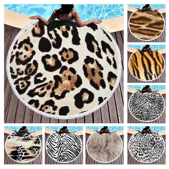 

Free shipping Novelty Gift Cool Animal Skin Fur Cheetah Leopard Zebra Print Large Round Swim Spa Bath Beach Towel Blanket Throw