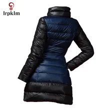 Новые модные женские зимние средней длины пуховики с высоким воротником женские теплые пуховики тонкий PQ136