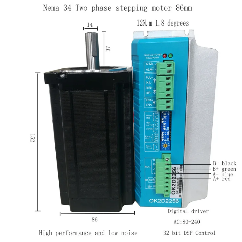 

High quality 86 stepper motor set Nema34 2 phase 12Nm 86BYGH156 Hybrid stepper motor + digital drive
