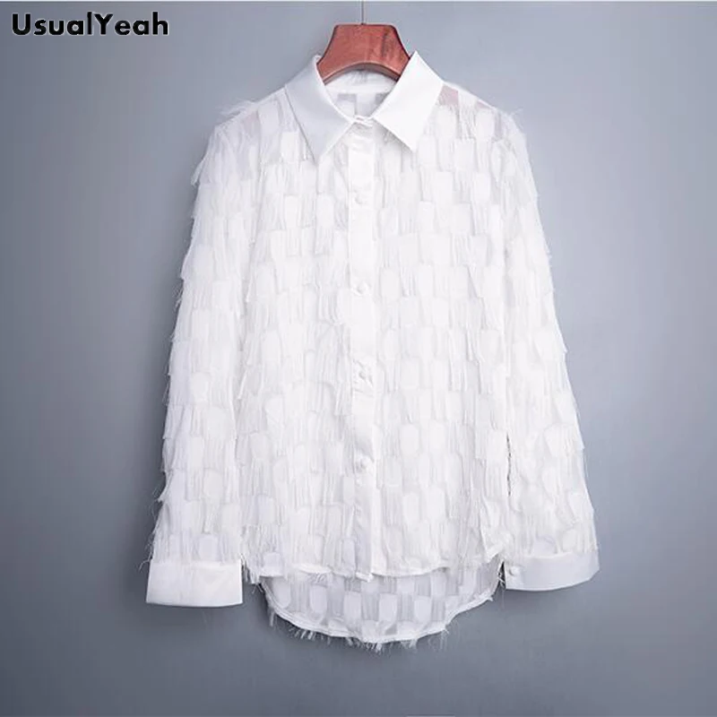 USUALYEAH 2018 Women Tassel Blouse Shirts Long Sleeve Fashion OL Female Black White Blusas Femininas S-XL SY0514 USUALYEAH 2018 Women Tassel Blouse Shirts Long Sleeve Fashion OL Female Black White Blusas Femininas S-XL SY0514