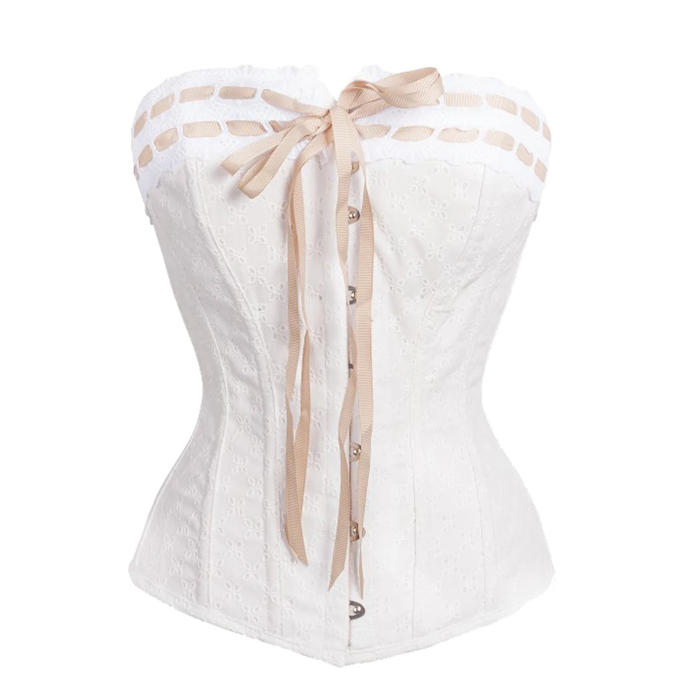 Woven Through Lace Outerwear Corset Bustier Vintage Inspired Straight Line Overbust Corset with