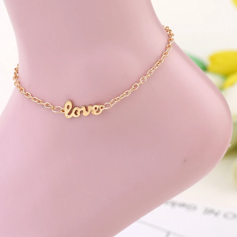 Simple Alloy Love Word Letter Pendant Charms Legs Anklets Foot Chain