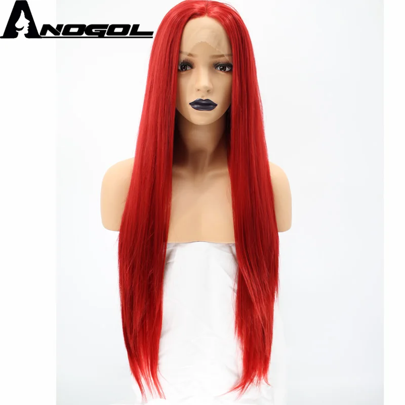 

Anogol High Temperatutre Fiber Glueless Natural Hairline Middle Part Long Straight Red Synthetic Lace Front Wig For White Women