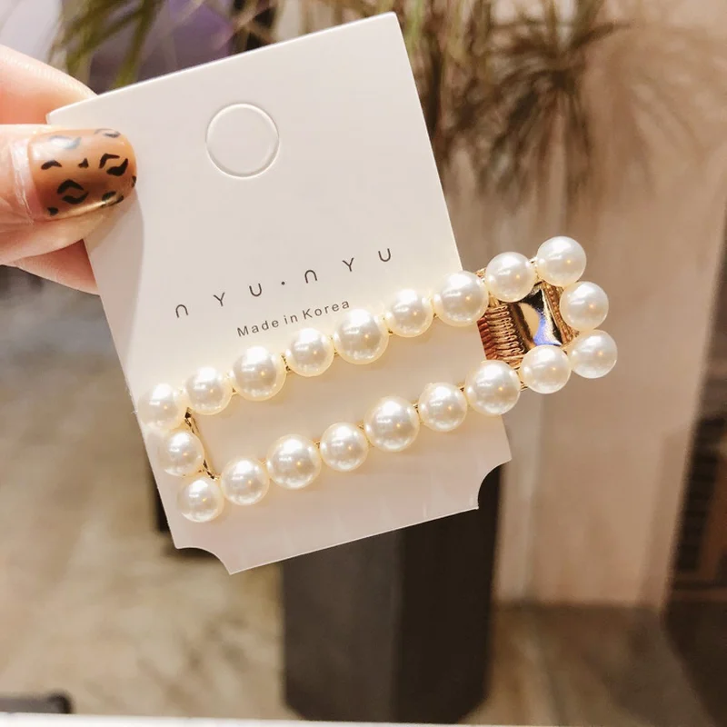 Pearl Side BB Clip Color Strip Full Rhinestone Girls Hair Accessories Rim Hair Clips For Women Hairpin Hair Bows Hairgrips