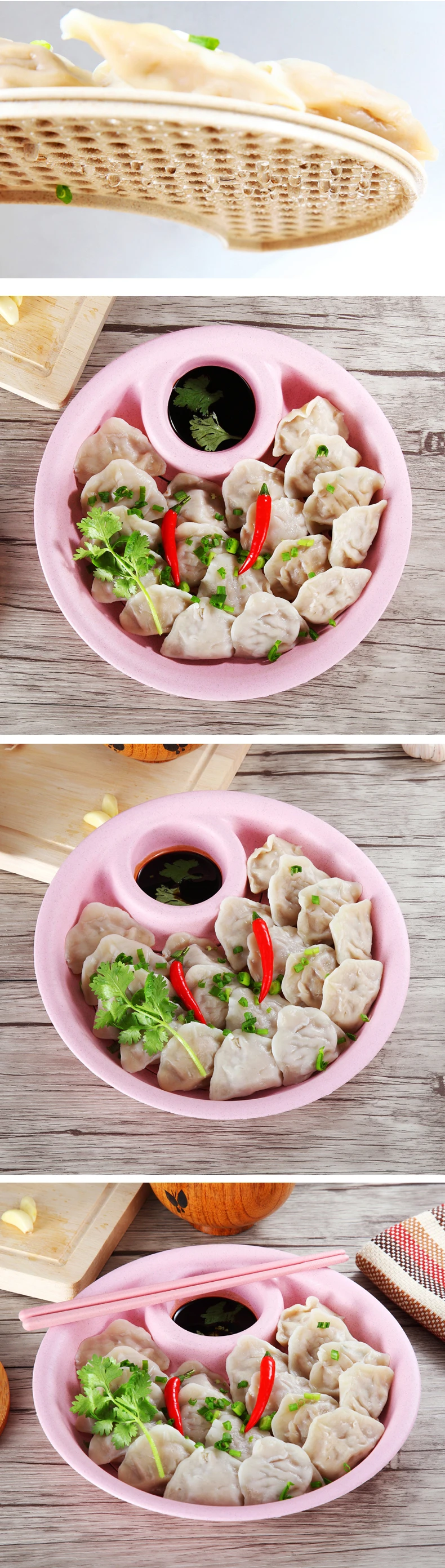 WORTHBUY 1 Pcs Creative Wheat Straw Dumplings Dish Multi-function Dumplings Plate Sauce Snack Dish Fruits Food Container