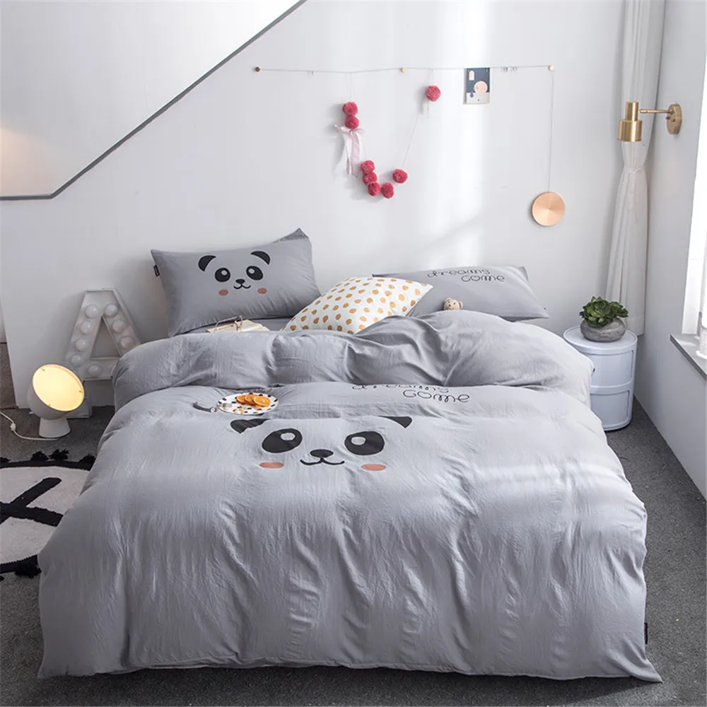 

2019 Cartoon Pandas Animals Bedlinens Washed Microfiber Polyester Bedding Set Queen King Size Duvet Cover Bedsheet Pillowcases
