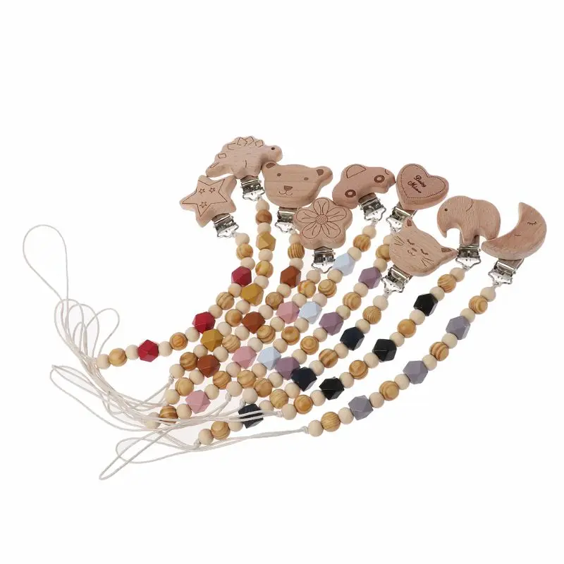 1PC Dummy Clip Pacifier Chain Holder Natural Organic Beech Wood Baby Newborn Shower Gift Dec17