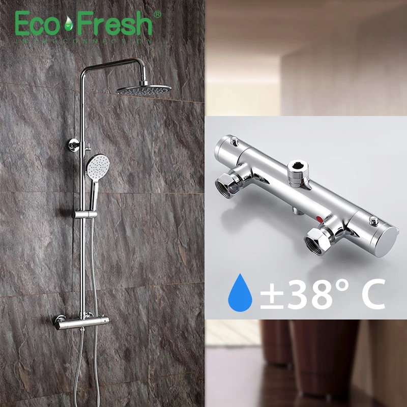 

Ecofresh Shower System bathroom shower thermostat faucet tap waterfall wall mount thermostatic shower mixer with shower faucets