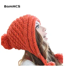 BomHCS, корейский стиль, модная женская зимняя теплая шапка, ручная работа, вязаная шапка с цветком