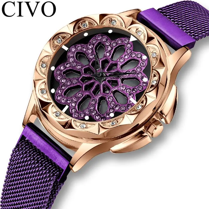 

CIVO Fashion Luxury Business Quartz Watches Womens Rotation Dress Watches Waterproof Mesh Strap Analogue Clock Bayan Kol Saati