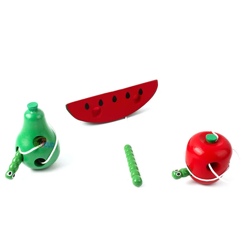 Деревянные гусеницы едят Яблоко Груша игрушечные арбузы Развивающие Игрушки для раннего обучения Монтессори обучения детей Математические Игрушки