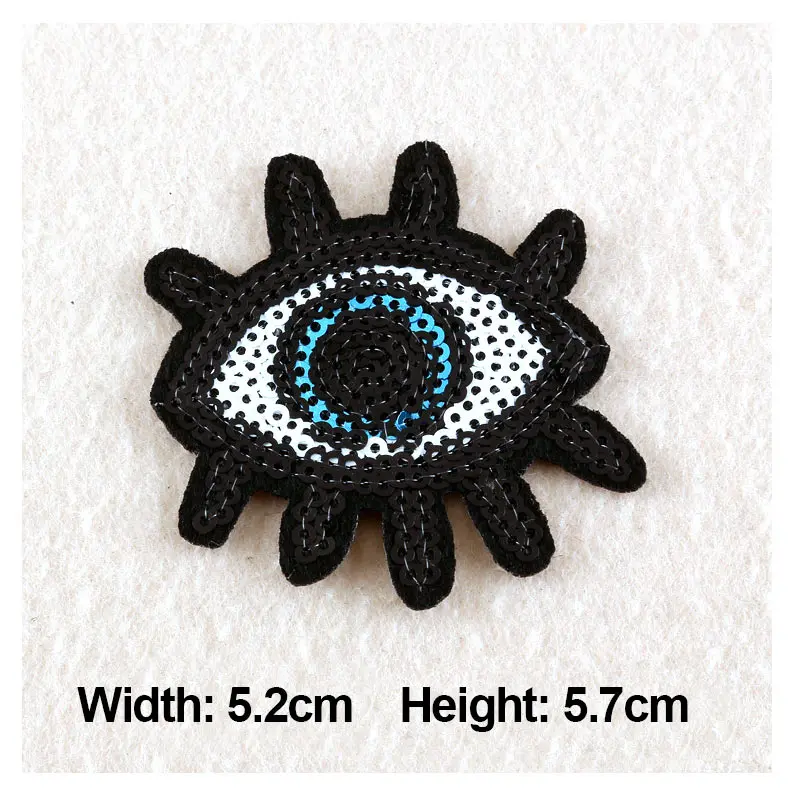 1PC Patches For Clothing Glitter Beads Embroidery Eyes Patches 5.2x5