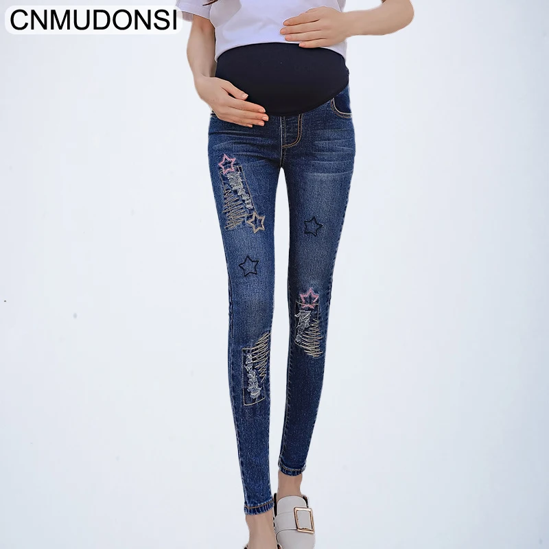 2018 Maternity Clothes Maternity Belly Jeans Elastic Waist Skinny Denim