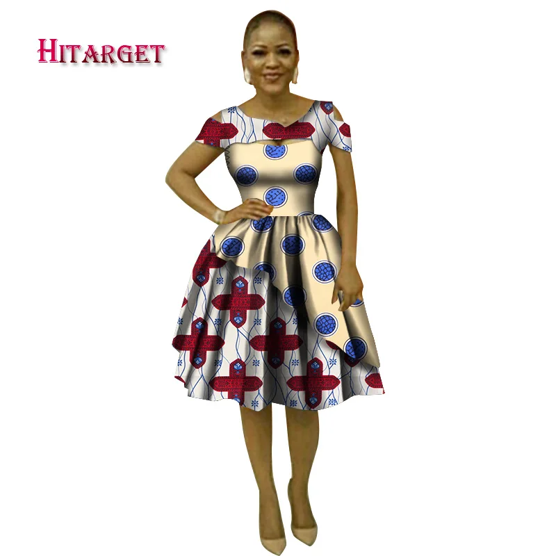 

Hitarget 2018 Summer Bazin African Dresses for Women Dashiki African Wax Print Sexy V-Neck Dresses Traditional Clothing WY3038