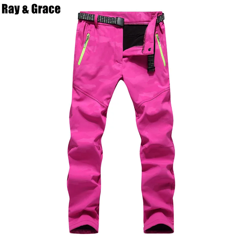 

RAY GRACE Winter Outdoor Women Fleece Pants Softshell Camping Sports Hiking Pants Trekking Waterproof Windproof Thermal Trousers