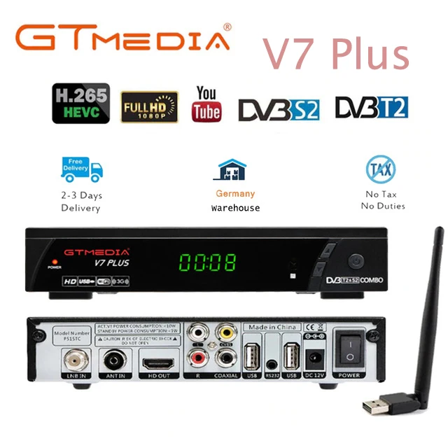 Новое поступление GTMEDIA V7 PLUS DVB-S2 DVB-T2 спутниковый ТВ комбо приемник Поддержка H.265+ Испания Италия Cam 5 нажатий