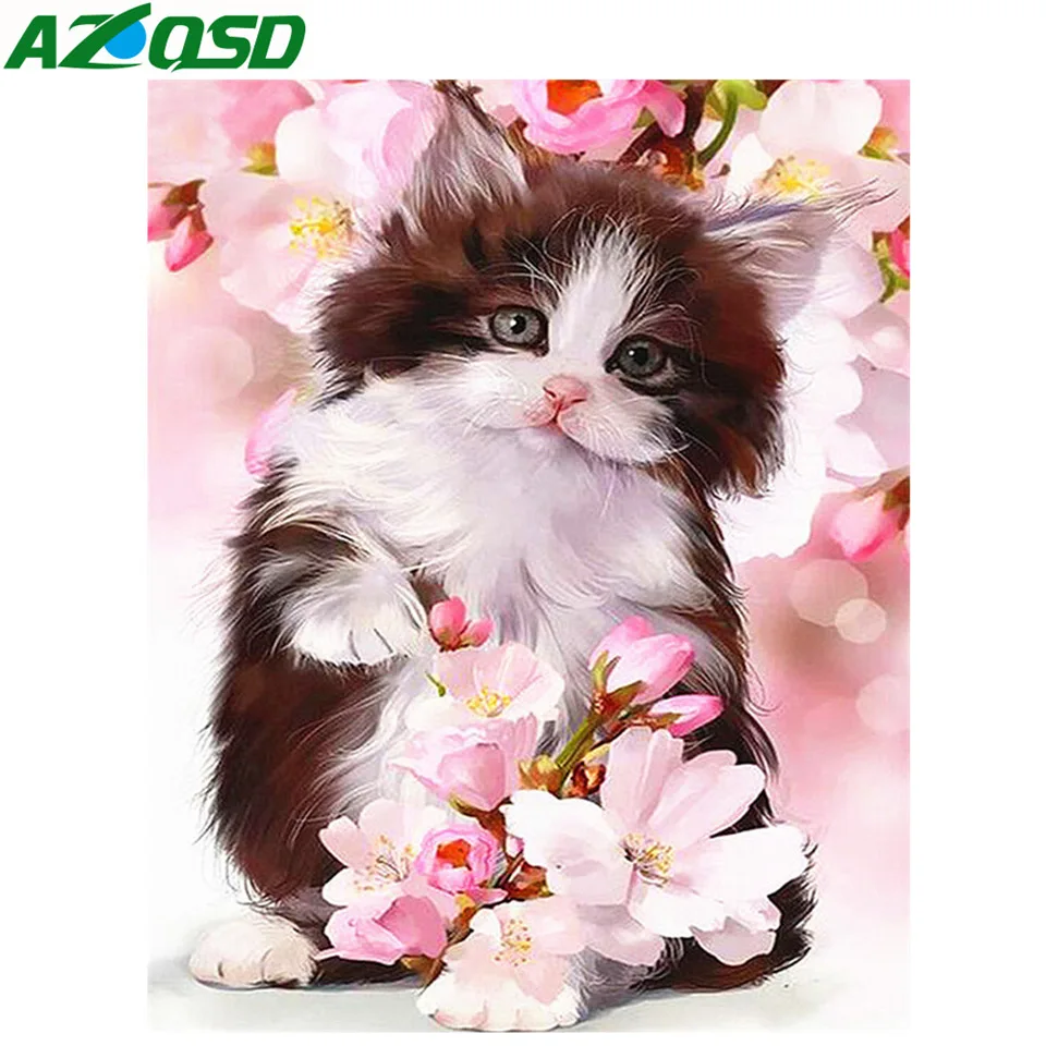 

AZQSD Diamond Painting Cat Cross Stitch Diamond Mosaic Animal Embroidery Diamond Full Home Decoration Rhinestones Pictures Gift